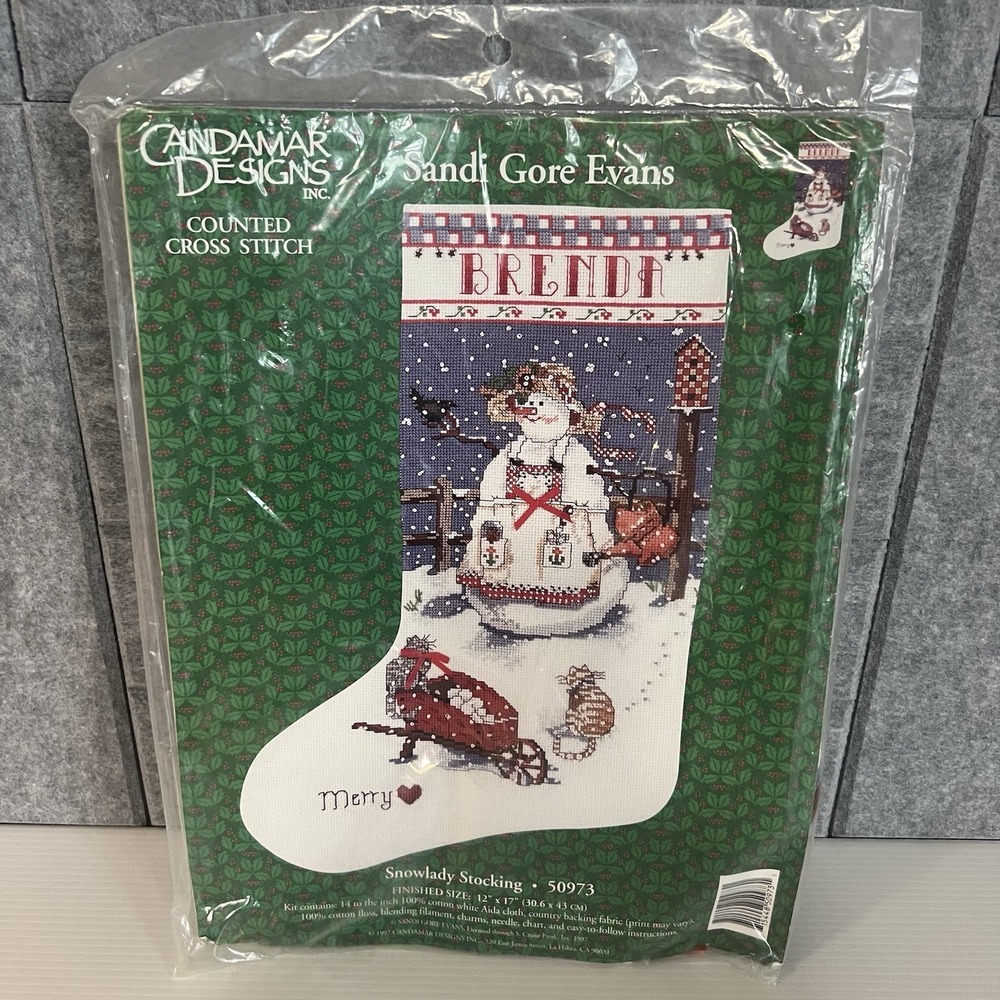 Candamar Snowman Stocking Counted Cross Stitch Kit Sandi Gore Evans 1997 New